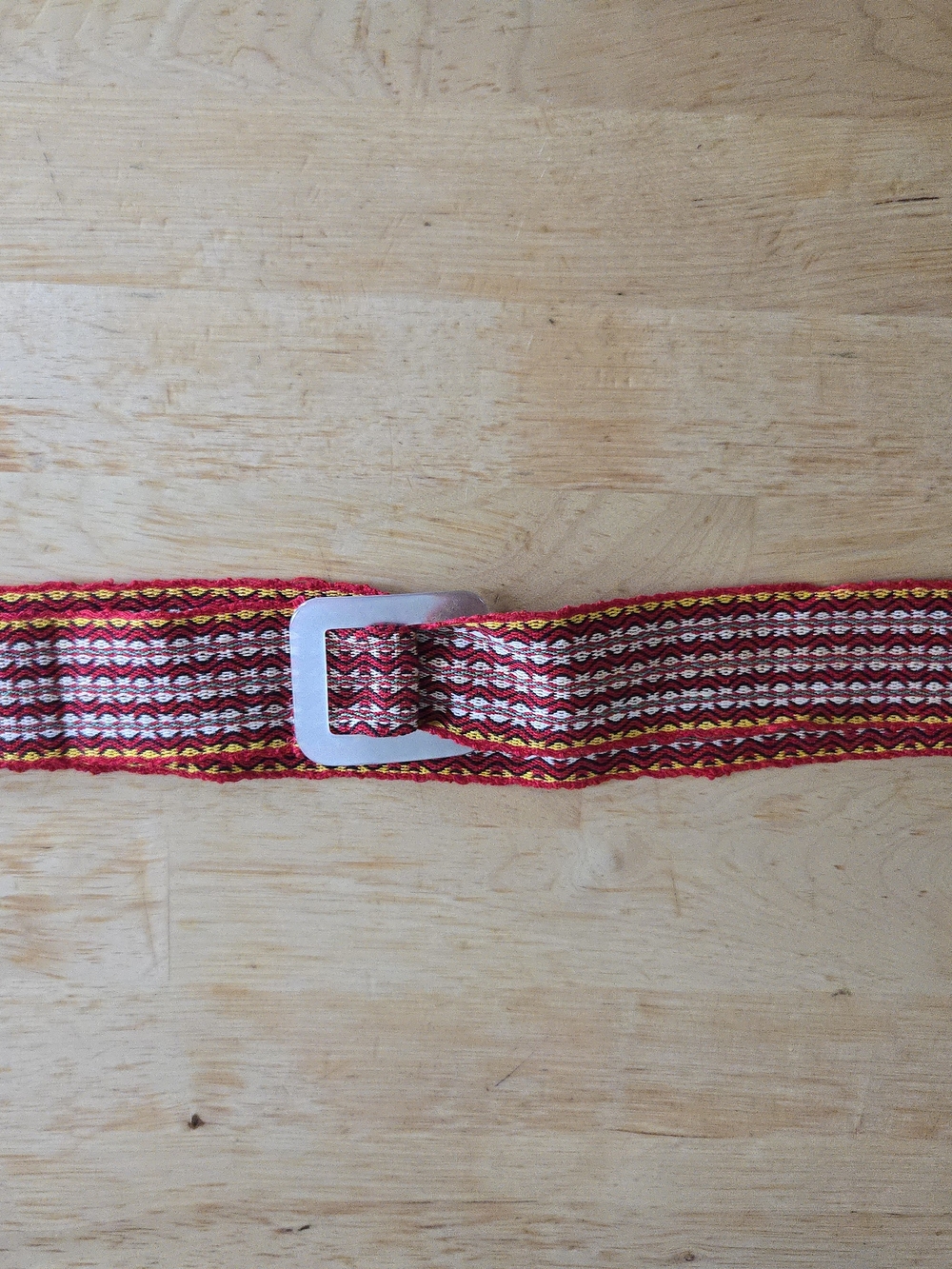 Red Patterned Woven Belt with Plastic Buckle